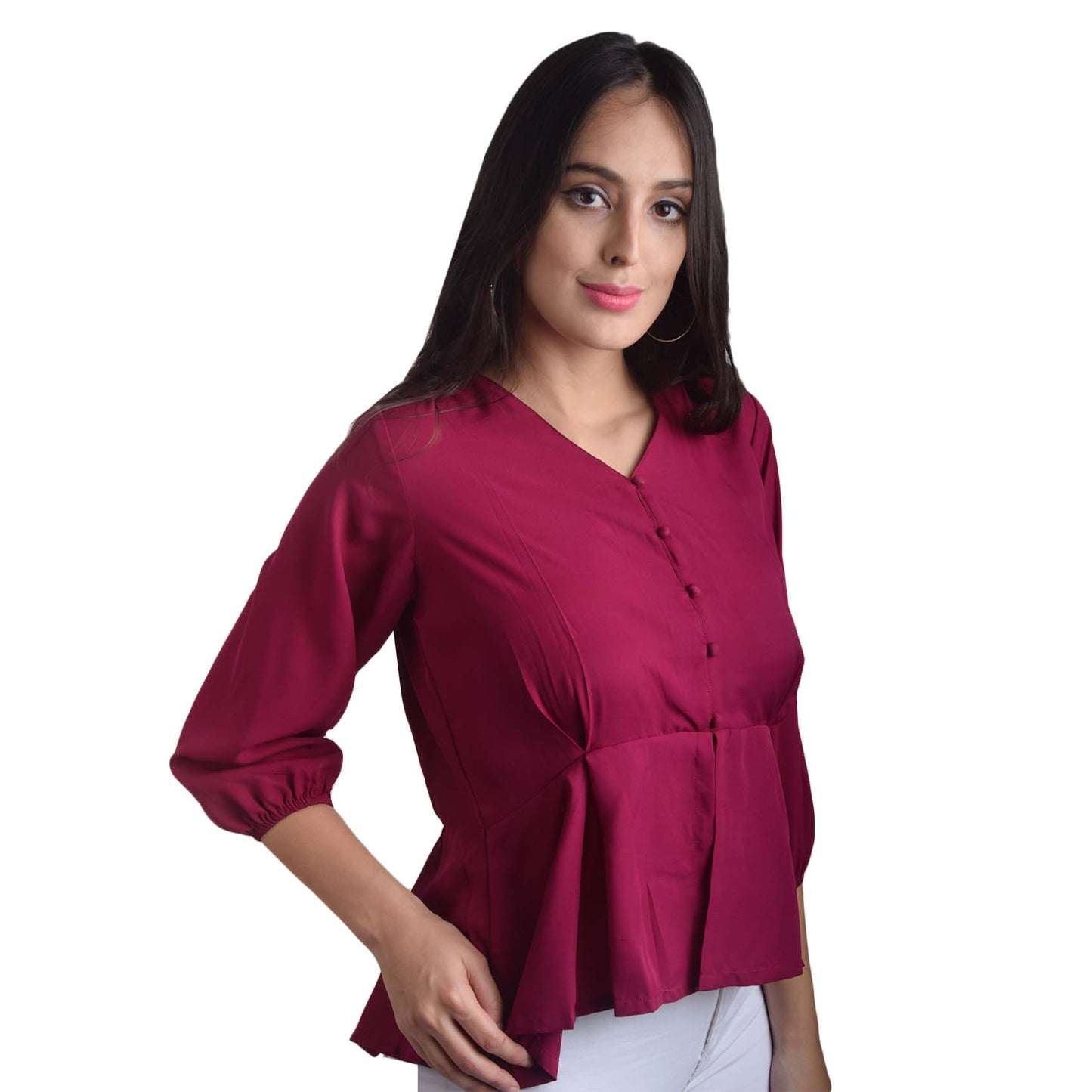 Three Quarter Sleeve Maroon Top