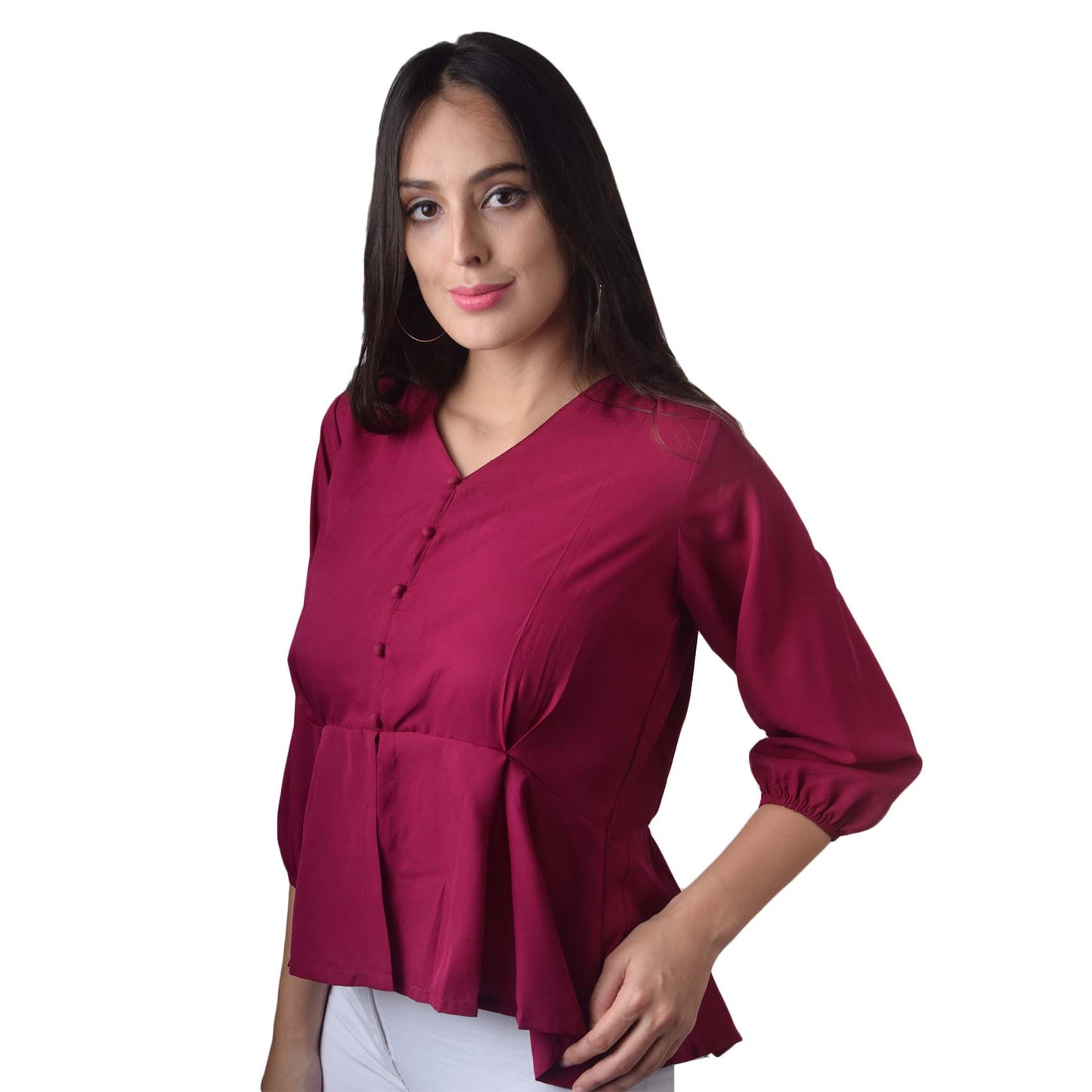 Three Quarter Sleeve Maroon Top