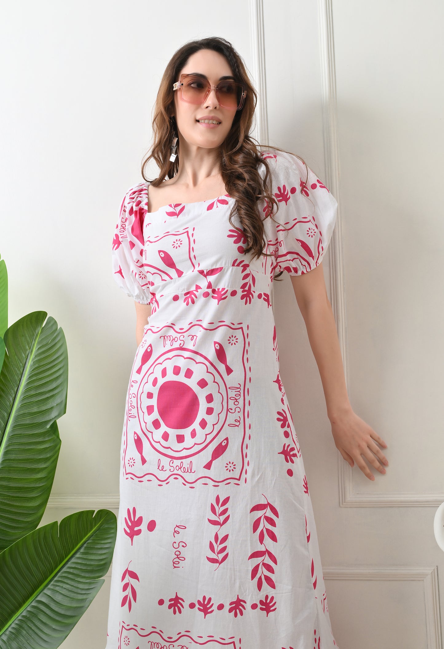 Pink Flower Printed Cotton Dress