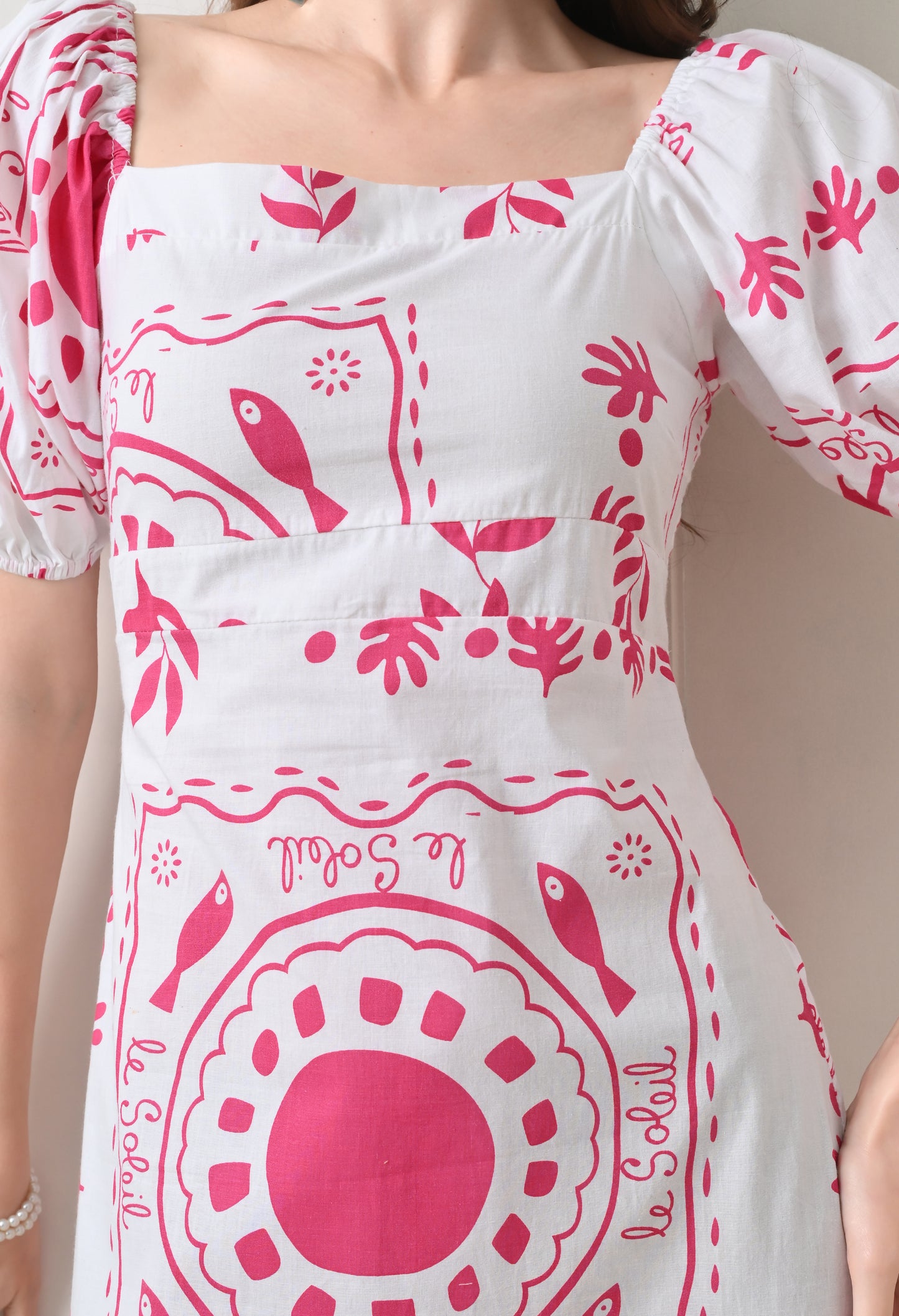 Pink Flower Printed Cotton Dress