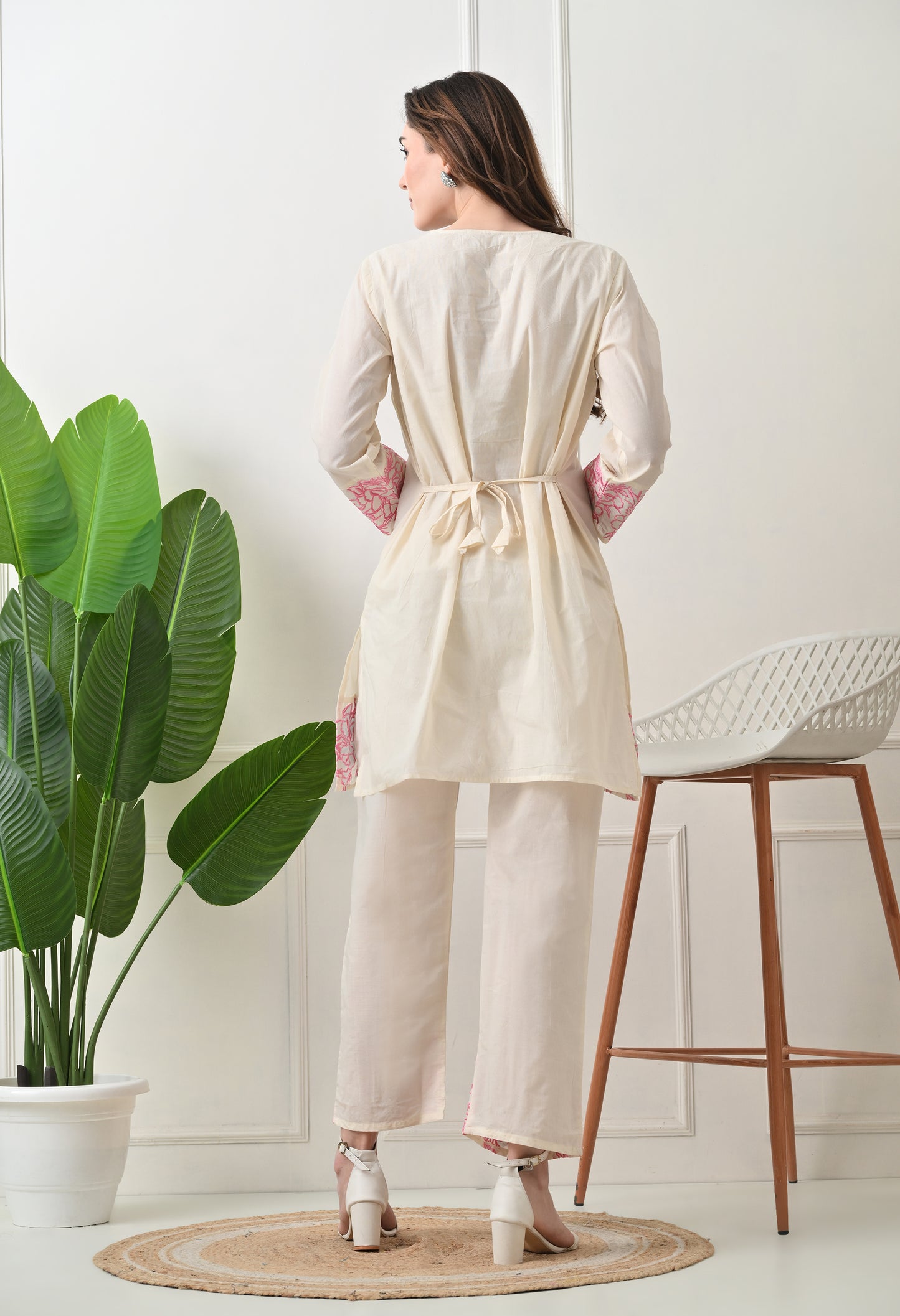 Light Embroidered Thread Work V Neck Kurta with Trouser