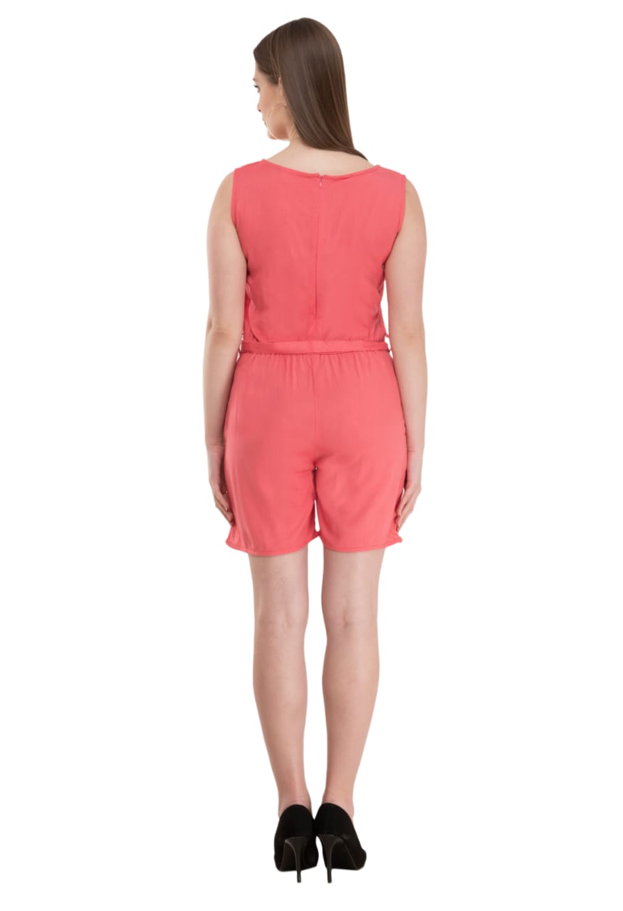 Knee Length Rayon Sleeveless Short Jumpsuit Pink
