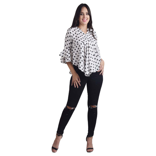 Polka Black Dot White Top