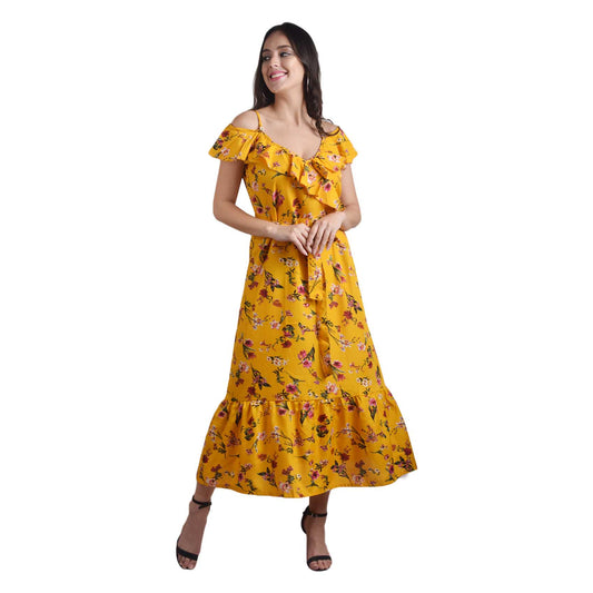 Women Fit and Flare Floral Yellow Dress