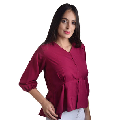 Three Quarter Sleeve Maroon Top