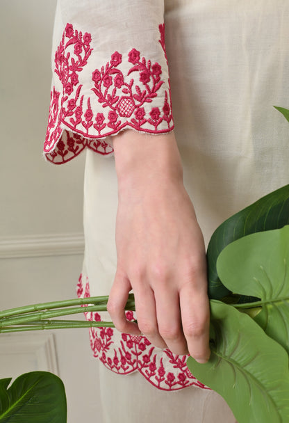Pink Embroidered Thread Work Collar Shirt Kurta with Trouser